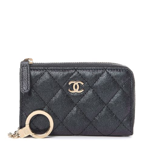 chanel caviar quilted diamond cc key holder|CHANEL Iridescent Caviar Quilted Zipped Key Holder Case Black .